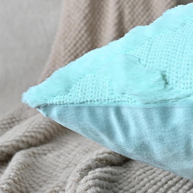 Set of 2 Soft Moroccan Throw Pillow Covers 18x18 Inch Plush Boho Decorative Pillow Cover Accent Cushion Case for Couch Sofa Bed, Light Aqua