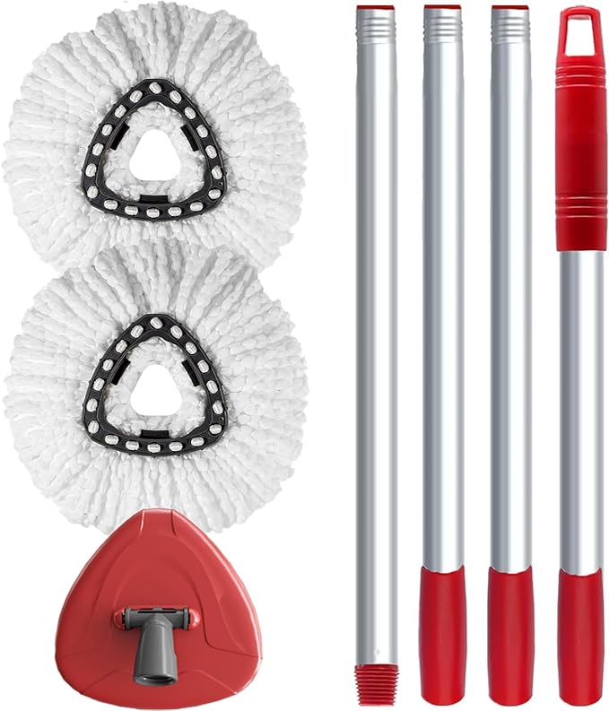 Spin Mop Replacement Head Compatible with O-Cedar EasyWring 1 Tank, 2 Microfiber Mop Refills, 30-58" Handle and 1 Base Set Combo (White,1 Tank System)
