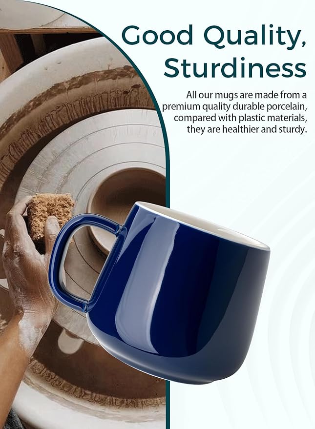 Teocera Ceramic Coffee Mug Set of 4-12 oz Coffee Mugs with Large Handles for Hot or Cold Drinks Like Latte, Cocoa, Tea or Juice - Smooth Ceramic, Dishwasher Safe, Navy