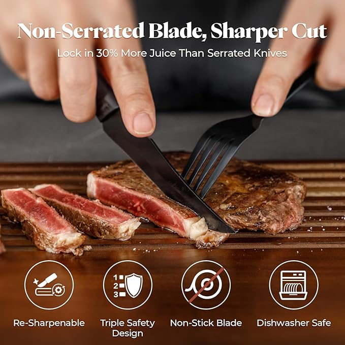 Steak Knives Set of 8, 4.7 Inch Dishwasher Safe Non Serrated Dinner Knives, Razor Sharp for Precise Cutting, Non-Stick Blade & Non Rust, Easy to Maintain Ideal for Home Restaurant Party
