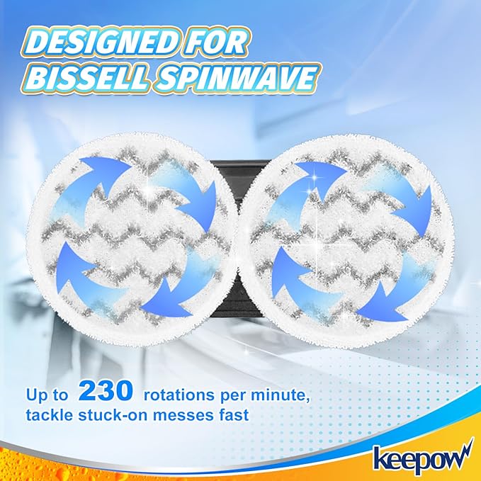KEEPOW Rotating Mop Pads Compatible with Bissell SpinWave SmartSteam Scrubbing Steam Mop 3897A 3712C 3712W, Spinwave Replacement Mop Scrubby Pads (2 Pack)