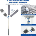 4 Pcs Dusters for Cleaning, 2 in 1 Microfiber Dusters and Retractable Gap Dust Cleaner with 1 Microfiber Dusting Cloths Long Handle 30-100 Inches Extension Pole for Ceiling Fan Cleaning Supplies