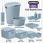 Superio Ribbed Collection - Decorative Plastic Toilet Bowl Brush and Holder Set, Blue (1 Pack) Cleaner Scrubber for Bathroom