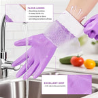 Elgood Reusable Long Dishwashing Cleaning Gloves with Latex Free, Long Cuff,Cotton Lining,Kitchen Gloves 2 Pairs,Purple+Blue Large