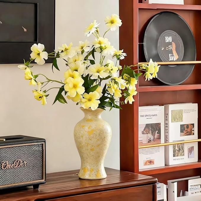 Rustic Vintage Ceramic Vases ，White Terracotta Decorative Flower Boho Vintage Large Vase for Living Room Bedroom Kitchen Office Decor Centerpiece Table Decorations 10.24Inch