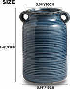 Ceramic Rustic Distressed Blue Flower Vase for Centerpieces, Kitchen, Office or Living Room (5.9''x8.6'')