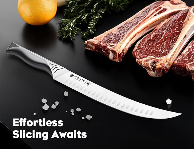 BRODARK Butcher Knife - 10" Curved Breaking Knife for Meat Cutting - High Carbon Stainless Steel, One Piece Design Scimitar Knives - NSF Certified, Shark Series