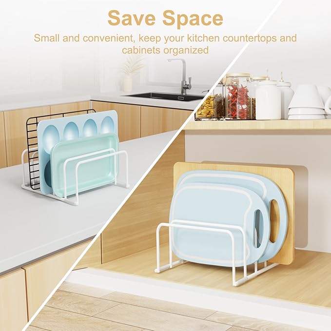 Cutting Board Organizer, 1Pcs Cutting Board Holder Rack Baking Cookie Pan Sheets Cooling Small Racks Storage Stand for Kitchen Cabinet Countertop Bakeware Storage Organizer Metal White