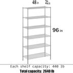 21" Deep x 48" Wide x 96" Height Wire Shelving Kit | 6-Tier | NSF Commercial Storage Rack Unit