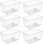 6 Pack Clear Plastic Storage Bins, 11" Large Pantry Organizer Bins with Handles, Plastic Containers for Refrigerator,BPA-Free Perfect for Kitchen,Fridge,Cabinet,Pantry,Bathroom,Closet Organization