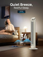 Dreo Tower Fans for Bedroom, 90°Oscillating Fans for indoors,5 Speeds 4 Modes Max 26ft/s, 12H Timer, LED Display with Touch, Remote, 40" Quiet Bladeless Standing Floor Fan for Home Office, White