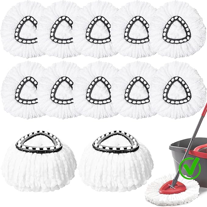 12 Pack Spin Mop Replacement Heads, Mop Replace Head Easywring 1-Tank System, Mop Head Replacement for Hardwood Floor Cleaning, Machine Washable and Easy to Replace