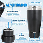 Ice Shave 2-in-1 Stainless Steel Vacuum Tumbler & Cordless Blender - 28oz, Leak Resistant, Cold 24Hrs/Ice 2 Days, 120 Watts with Waterproof Charging - For Smoothies, Home/Office/Car, Black