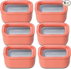 Caraway 6pc Glass Food Storage Set - 2.6 Cup Storage Containers For Food (6) - Non-Toxic Ceramic-Coated Glass - Air Release Technology - Compact & Stackable Design - Perracotta