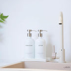 Glass Kitchen Soap Dispenser Set with Ceramic Tray,16.9 floz Hand and Dish Soap Dispenser for Kitchen and Bathroom Decor (White + Silver(Lotion))