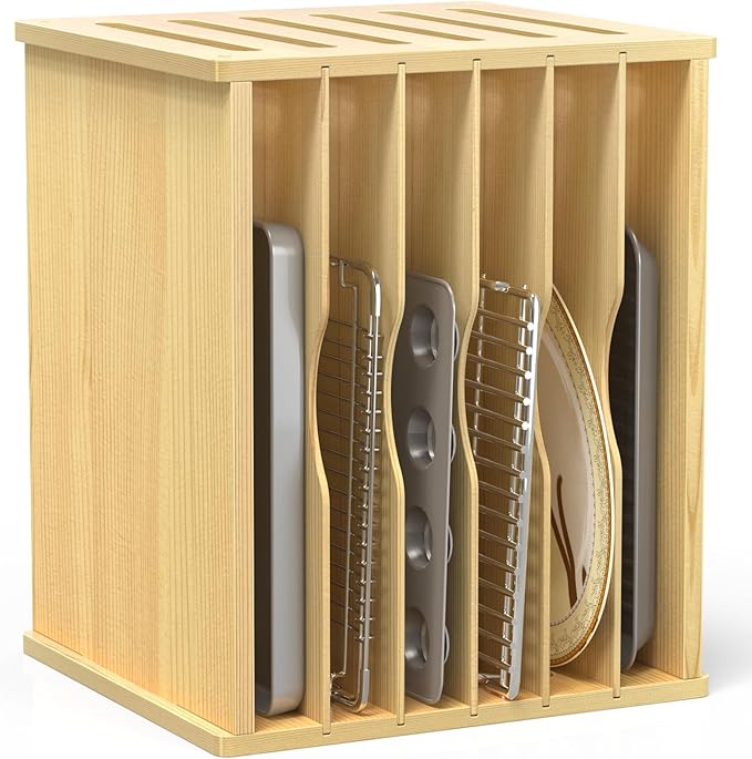 7 Tier Large Size Wooden Tray Dividers for Cabinet, Kitchen Cabinet Tray Divider for Pans, Storing pans, Baking trays, Cutting Board