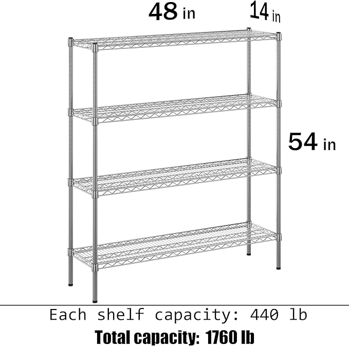 14" Deep x 48" Wide x 54" Height Wire Shelving Kit | 4-Tier | NSF Commercial Storage Rack Unit