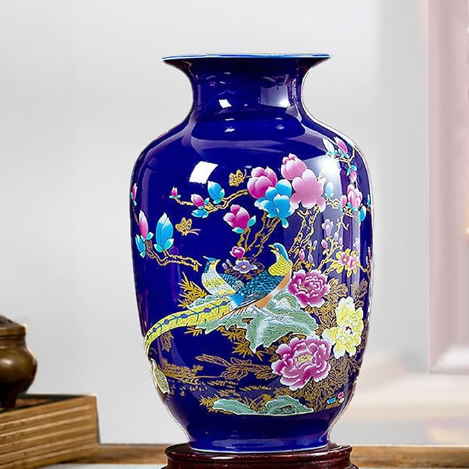MTME Porcelain Figurines, Jingdezhen Peacock Decorative Flower vase, Home Decor, Wedding Gifts, Aesthetic Sculpture Home décor (Pheasant B)