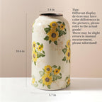 Levvohd Vintage Ceramic Vase, 10.6 Inch Chinoiserie Sunflower Yellow Floral Vases, Retro Ice Cracked Rustic Antique Flower Vases for Modern Room Bathroom Shelf Home Decor (Large Cylinder)