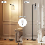 Floor Lamps for Living Room - Standing Lamp with Grey Glass Shade, Modern Floor Lamp with LED Bulbs, Industrial Floor Lamp for Bedroom, Black Tall Lamp for Office(Light Bulb Included)