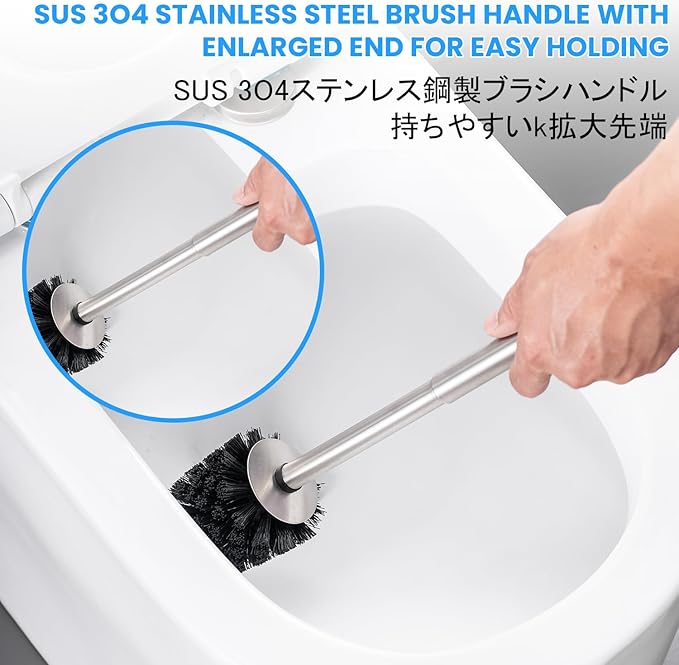 Toilet Brush and Holder Black Coated Metal Case and Stainless Steel Handle Toilet Cleaning Brush Double Layer Holder Long Brush Handle High Density Bristles Toilet Bowl Brushes