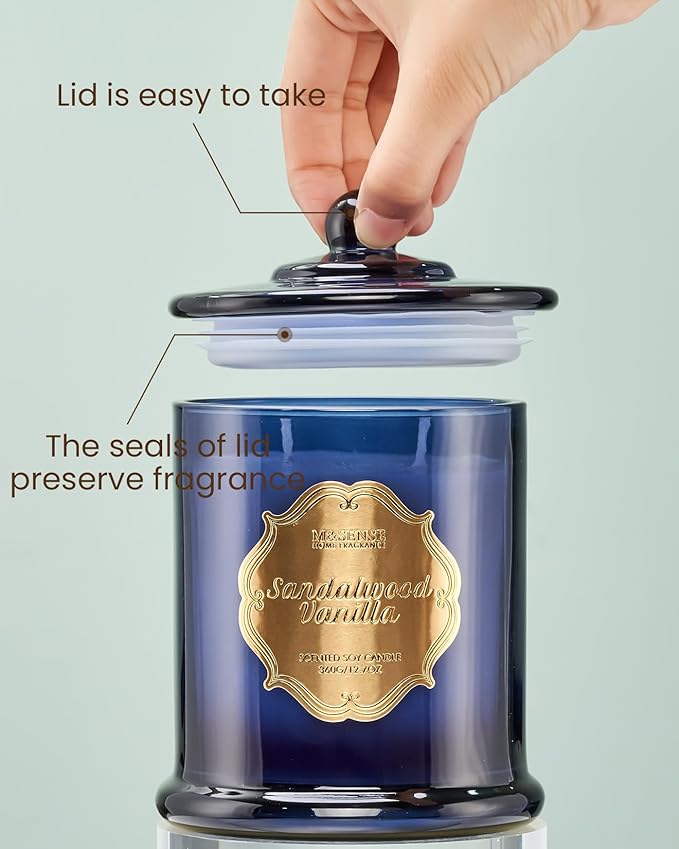 M&SENSE Sandalwood Vanilla Scented Candle for Home, Natural Organic Soy Wax, Jar Candle 12.7oz 75H Long Lasting Slow Burning, Highly Scented Relaxing Aromatherapy Candles Stress Relief, Father Gift