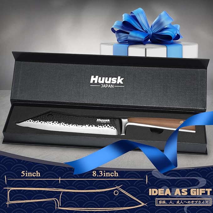 Huusk Meat Cleaver Knife Butcher Knife for Meat Cutting 8.3 inch Japanese Viking Knife Hand Forged Carving Knives for Slicing BBQ Kitchen Cooking with Present Box