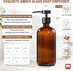 GMISUN Amber Glass Soap Dispenser, 4 Pack Bathroom Hand Soap Dispensers with Stainless Steel Flat Pump, 17 Fl Oz Kitchen Dish Soap Dispenser, Modern Vintage Liquid Brown Soap Dispensers Bottle Set