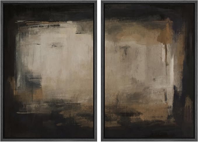 SIGNFORD Framed Canvas Print Wall Art Set Neutral Black and Brown Contemporary Minimalist Illustration Modern Art Decorative for Living Room, Bedroom, Office - 24"x36"x2 Black