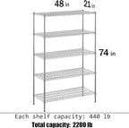 21" Deep x 48" Wide x 74" Height Wire Shelving Kit | 5-Tier | NSF Commercial Storage Rack Unit
