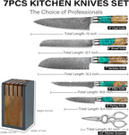 7-Piece Damascus Knife Block Sets, Damascus Knife Set for Professional Chefs, Cutlery Kitchen Scissors and Knives, Premium Razor Sharp Professional Chef Knife with Kitchen Shears and Block Set