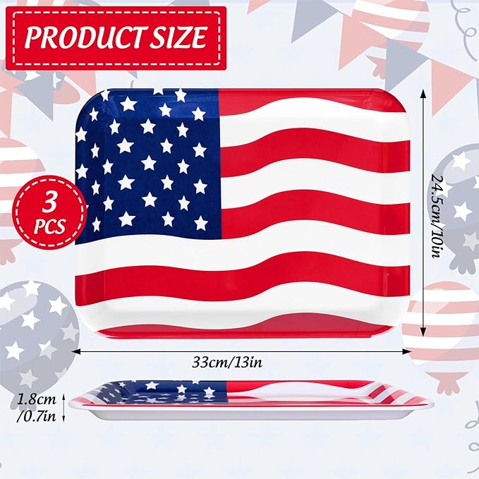 3Pcs Patriotic Serving Trays Red Blue White USA Flag Platter 4th of July Serving Dishes for Independence Day Veterans Day Party Decor