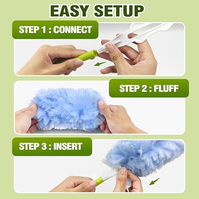 Heavy Duty Duster Refills Compatible with Swiffer, Duster Kit with 30 PCS Refills & 1 Handle, 360° Dusters with 4X Microfibers for Dusting Ceiling Fans, Electronics, Furniture, Blinds