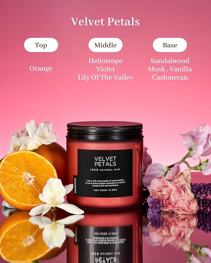 M&SENSE Sandalwood Floral Soy Candles for Home Scented, Organic Natural Soy Wax 11.6oz 70 Hour Long Lasting, Luxury Floral Scented Candle Gifts for Women