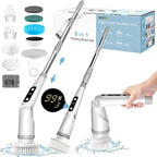 IEZFIX Electric Spin Scrubber, Bathroom Power Shower Scrubber Cleaning Brush for Tub/Tile/Floor/Toilet/Kitchen, 8 Cleaner Scrub Brush Heads, 3 Speeds 450RPM Max, Telescopic Rod Gray