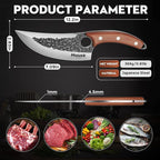 Huusk Knife Japan Kitchen Upgraded Viking Knives with Sheath Hand Forged Butcher Knife for Meat Cutting Japanese Cooking Chef Knives Sharp Meat Cleaver for Outdoor Camping, BBQ
