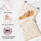 LAKE OF FIRE 16.9"x12.6" Reusable Bread Storage Bags for Homemade Bread with Reusable 2 Bowl Covers,Large Sourdough Bread Bags Food Storage Cloth Bag(Beige + Wheat)