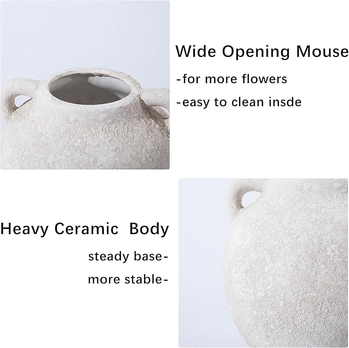 Ceramic Flower Vase, Porcelain Vases, 6 Inch Vintage Terracotta Vase with Hadle for Home Decor, Decorative Farmhouse Vase for Home Decor, Living Room, Shelf Decor, Farmhouse, Table, Lyeec