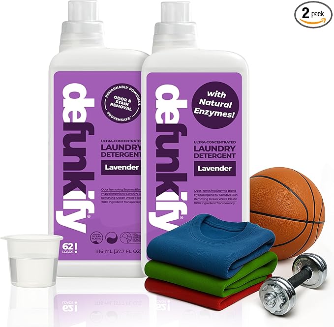 Laundry Detergent 62 Load/37.7 FlOz (2-Pack). 'Lavender' Liquid Laundry Detergent for Sensitive Skin. 'ProvenSafe' Laundry Soap Washing Detergent w/Odor & Stain Remover for Activewear & All Fabrics