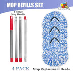 4 Pack Spin Mop Replacement Heads Compatible for O Ceda RinseClean 2 Tank System, Microfiber Mop Refills,Deep Cleaning, with 4.33in Core Base and Handles