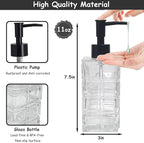 Clear Glass Soap Dispenser with Black Pump, 2 Pack 11oz Square Hand Dispenser, Refillable Lotion & Dish Soap, Bathroom Shower Gel