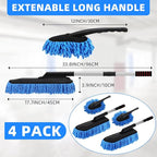 Tanlade 4 Pack Microfiber Car Duster Exterior Scratch Free with Extendable Handle Auto Duster Exterior Cleaning Tools for Car Brush for Truck Bike Rv Boats Motorcycle (Blue)
