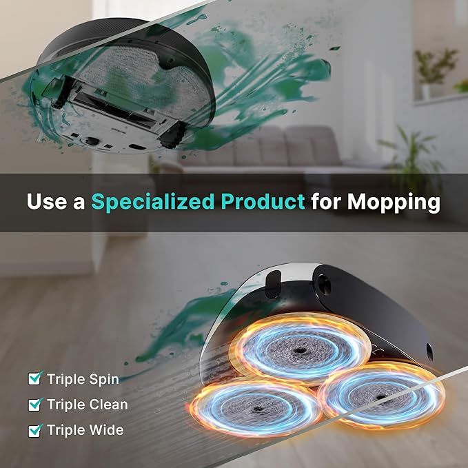 EVERYBOT Three-Spin Robot Mop - Ultra Quiet Smart Mopping Robot Cleaner Only | Powerful Stylish 3 Spin Wet Mop for Hard Floor & Tile Cleaning with Remote Control | Large Water Tank