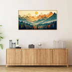 Tinonedraw Large Mountain Framed Canvas Wall Art, Boho Nature Forest Wall Decor, Neutral Wooden Pine Trees Artwork, Sunrise Ridge Landscape Art Printing for Living Room Bedroom Office 20"x40"