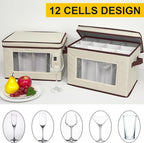 homyfort 2 Pack Wine Glass Storage Box with Dividers, Stemware Storage Case Organizer, China Crystal Glass Storage Containers for 24 Goblets (Beige)