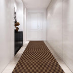 Custom Size Backed Non-Slip Area Rugs Runner, Easy Clean, Waterproof Runner Rugs for Hallway Entryway, Kitchen, Laundry, 4FT x 24FT, Brown Checkered