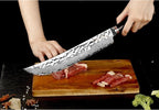 YOUSUNLONG Cimitar Knife 10" Butcher's Scimitar Knife Hammered Japanese Damascus Steel Natural Leadwood Handle