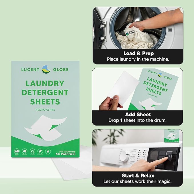 Laundry Detergent Sheets - Pre-Measured Laundry Sheets - Powerful Stain Removal - Gentle on Skin & Fabrics - Works in All Washers - Convenient and Travel Friendly (Fragrance Free)