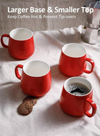 Teocera Ceramic Coffee Mug Set of 4-12 oz Coffee Mugs with Large Handles for Hot or Cold Drinks Like Latte, Cocoa, Tea or Juice - Smooth Ceramic, Dishwasher Safe, Red