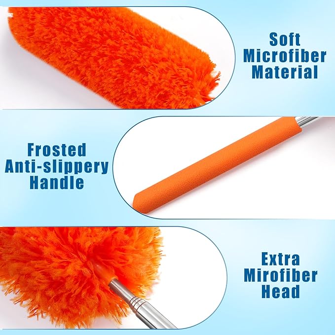 Tanlade 8 Pcs Microfiber Feather Duster for Cleaning 13-31 Inch Extendable Cobweb Dusters Ceiling Fan Duster Washable Bendable Tool for Office Car Window Furniture (Stylish Color)